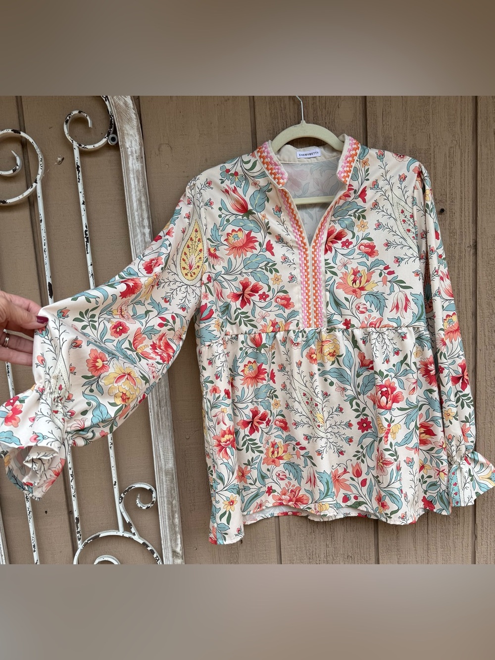 Bohemian Floral Peasant Blouse embroidered Medium
